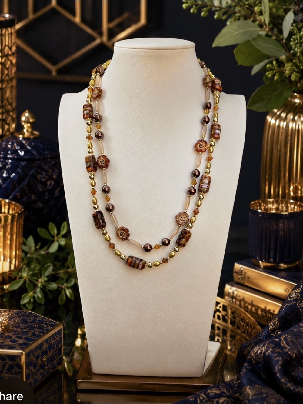 ARTISAN Double Strand Italian Millefiori, Pearl, Czech Glass & Crystal Necklace